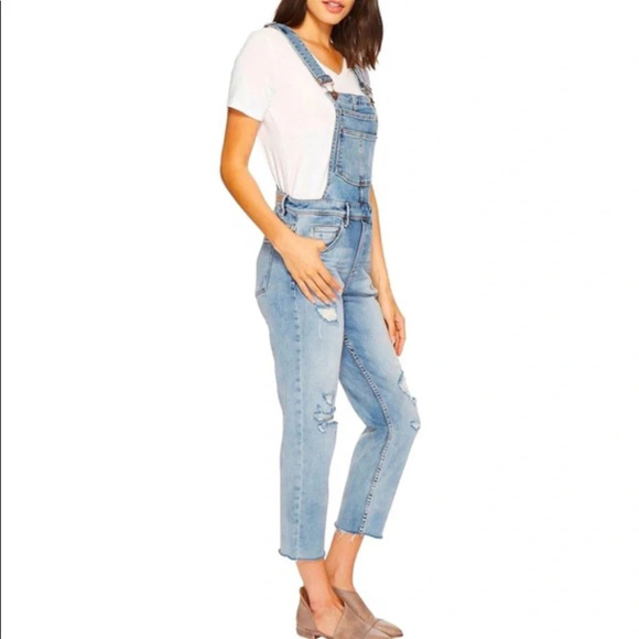 Blank NYC Slim Girlfriend Distressed Overalls Size 27 - Picture 1 of 8